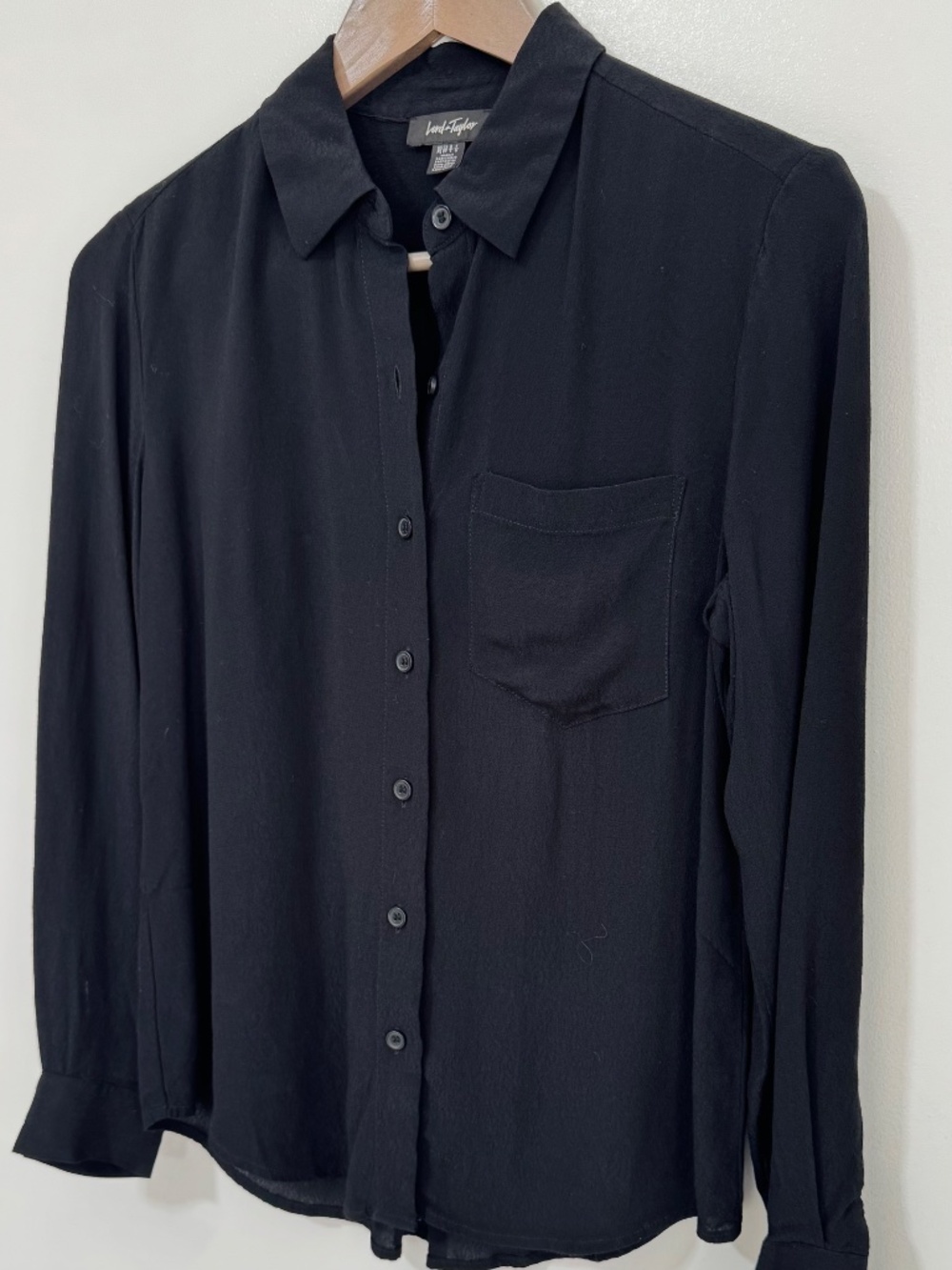 Lord & Taylor Long Sleeve Button Down Pocket Viscose Shirt Black Petite Small - Picture 7 of 15